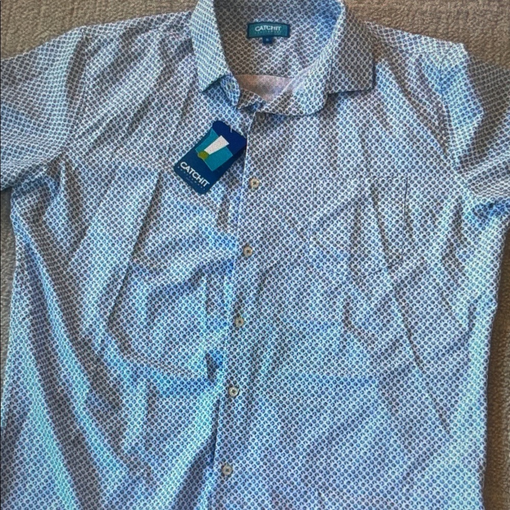 Men’s Light Blue Printed Short-Sleeve Button-Down Shirt